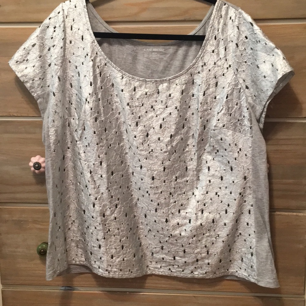Metallic Lace Mid-Crop Tee by Lane Bryant